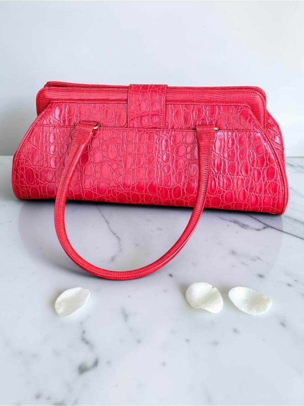 Vintage Brahmin Prissy Collection Vivian Satchel Red Croc Italian Leather Bag - Picture 4 of 15
